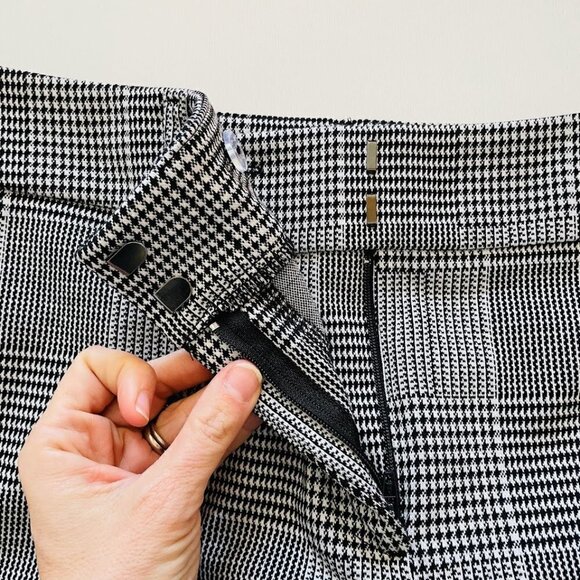Ann TAylor Pant Trouser Houndstooth Herringbone Plaid Black White Winter Classic - Picture 3 of 9
